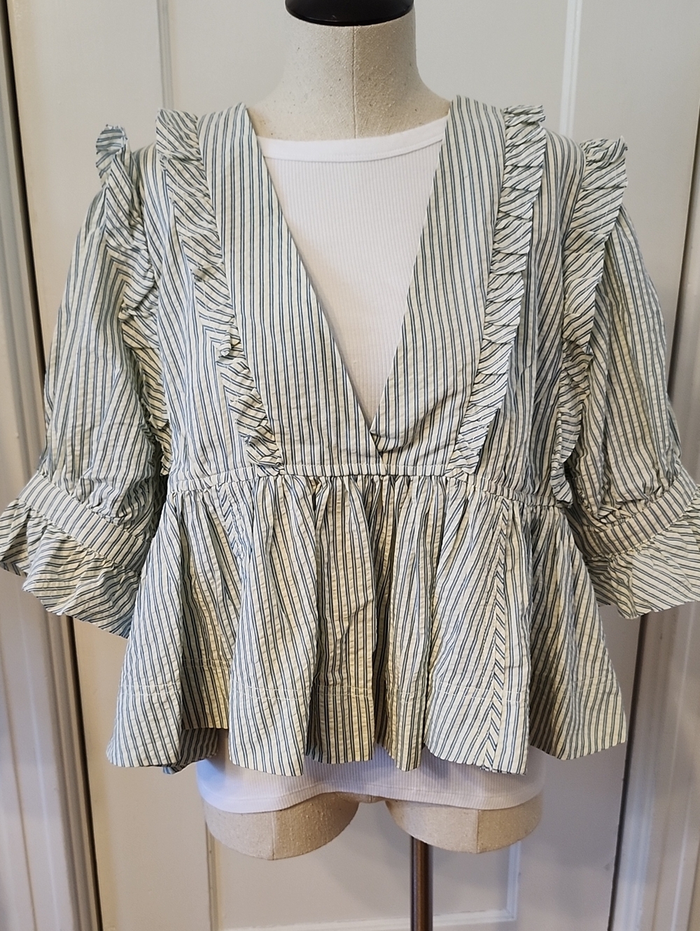 Free People Seersucker Blouse / Topper